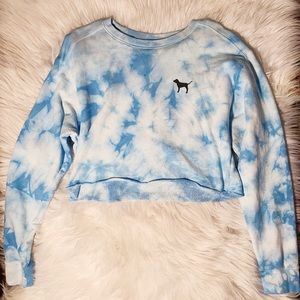 PINK blue tie dye cropped crew neck